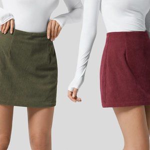 2 Halara High Waist Invisible Zipper 2-in-1 A Line Mini Corduroy Skirts